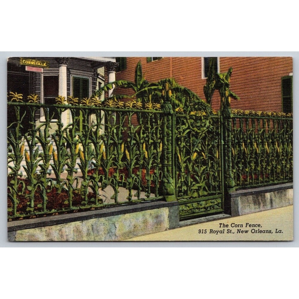 Vintage New Orleans Postcard Cornstalk Fence 915 Royal St French Quarter Linen